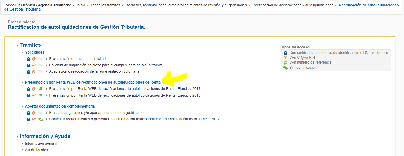 rectificacion autoliquidaciones Renta WEB