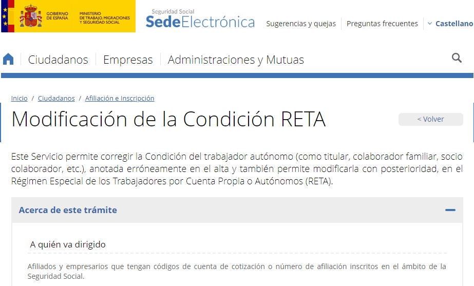 Modificacion de la condicion de autonomo societario