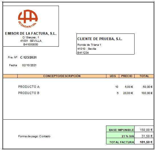 ejemplo de factura con errores a rectificar