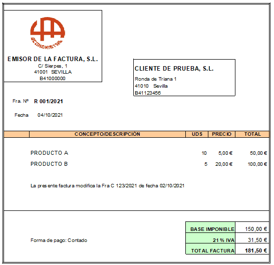 Factura rectificativa datos