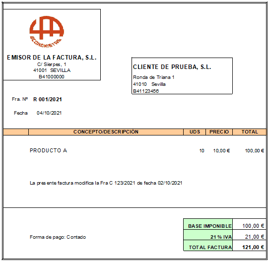 factura rectificado por importe rectificado