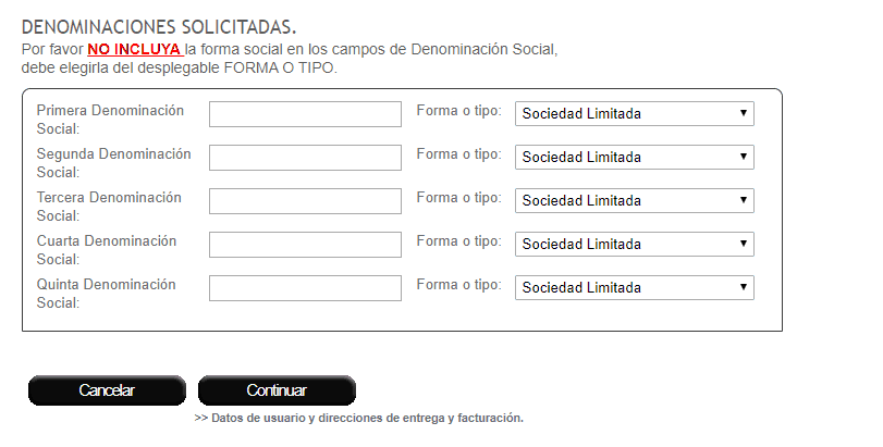 denominacion social solicitada