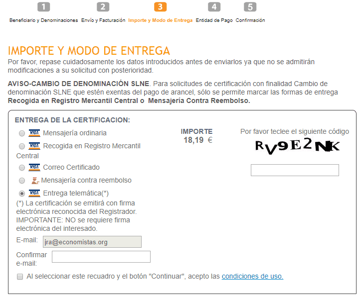 modo de entrega de denominacion social
