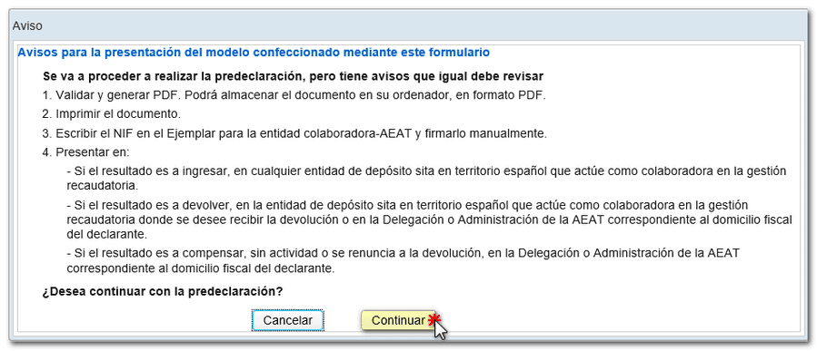 Modelo 111 aviso predeclaración
