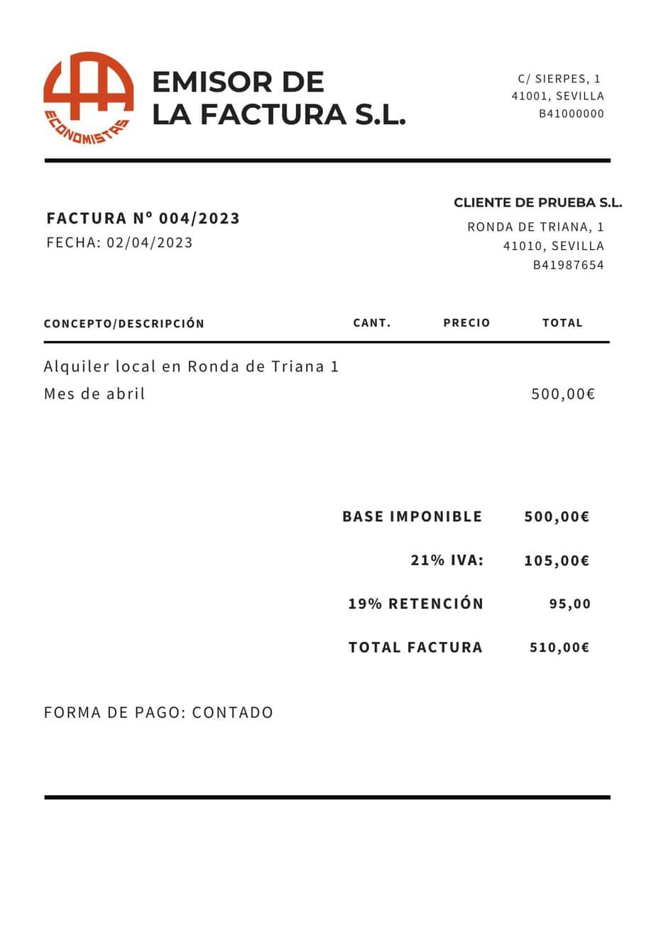 Factura alquiler local
